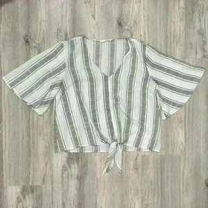 Lush Stitch Fix Krisantha Short Sleeve Tie Front Shirt Olive Striped Top Size M